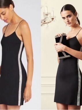 $295 alice + olivia Noni Embellished Mini Dress in Black Sz 6